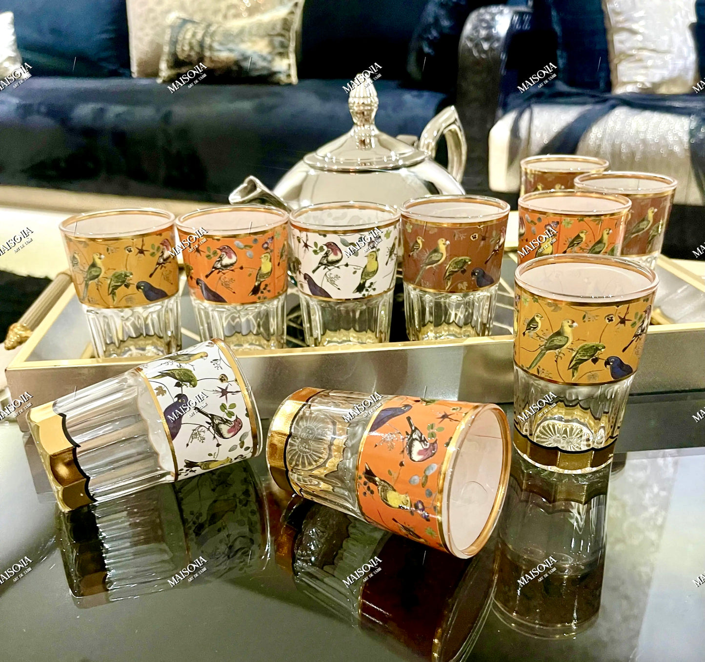 Verre motif oiseaux