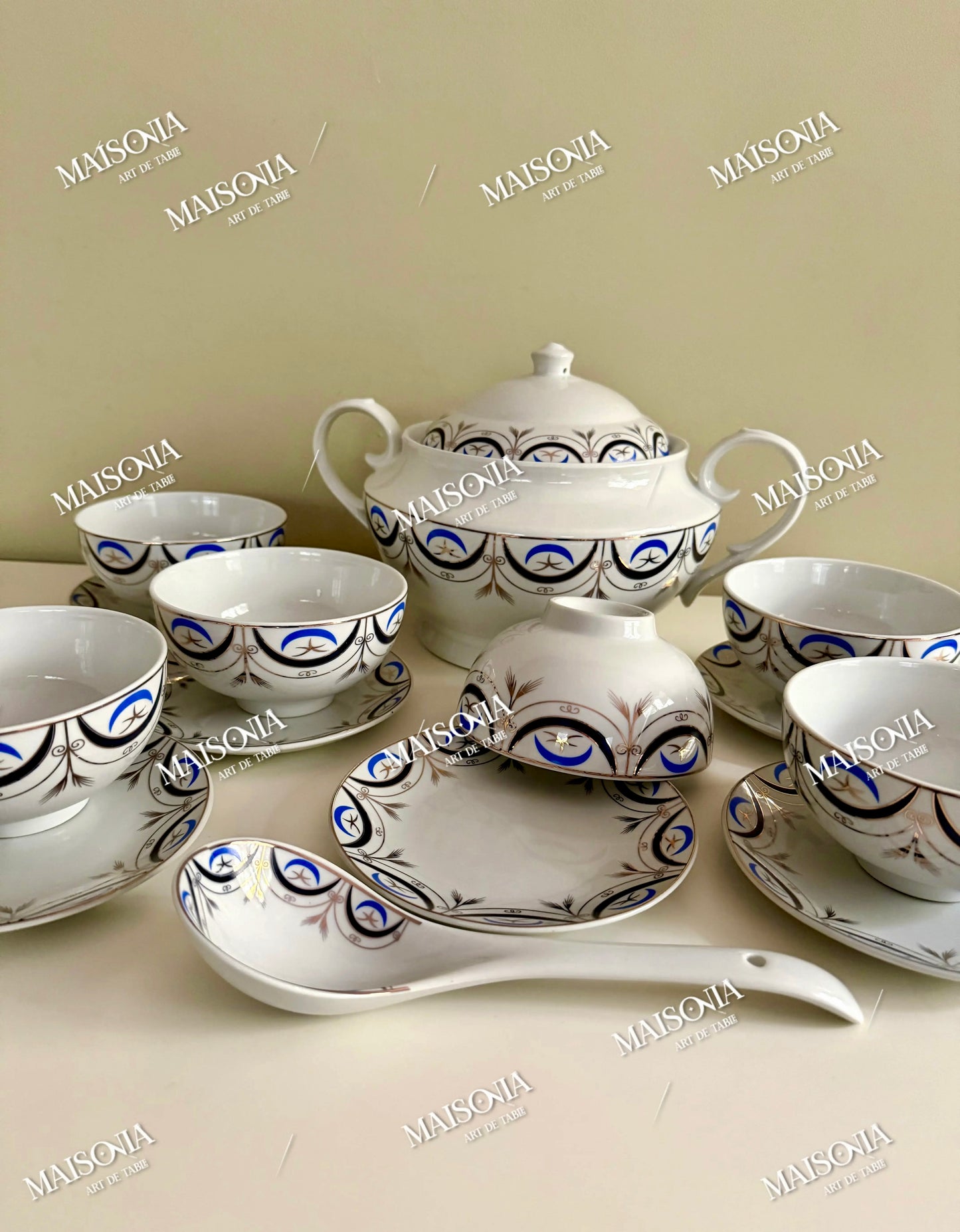 Service a Soupe pour 6 personnes Nejma & Hlal pièces _ Bleu