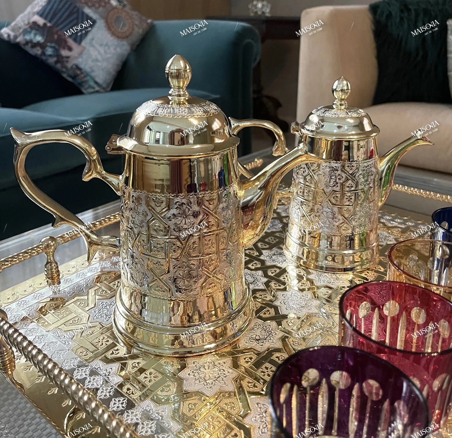 إبريق شاي نحاسي مطلي بالفولاذ المقاوم للصدأ