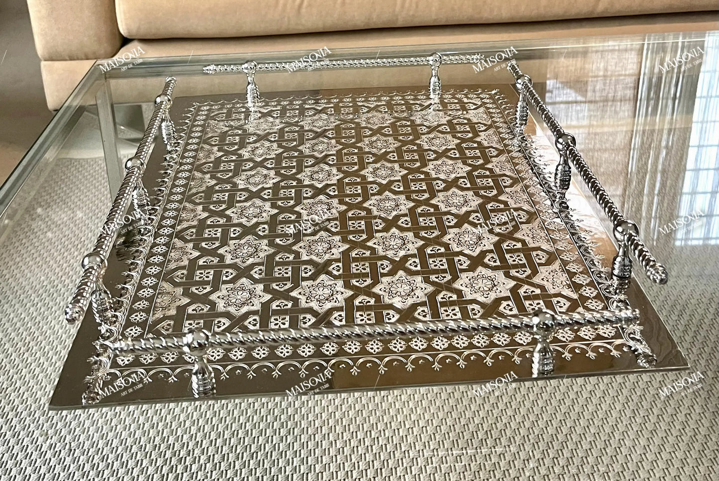 Plateau marocain artisanale en Cuivre revêtu en Inox