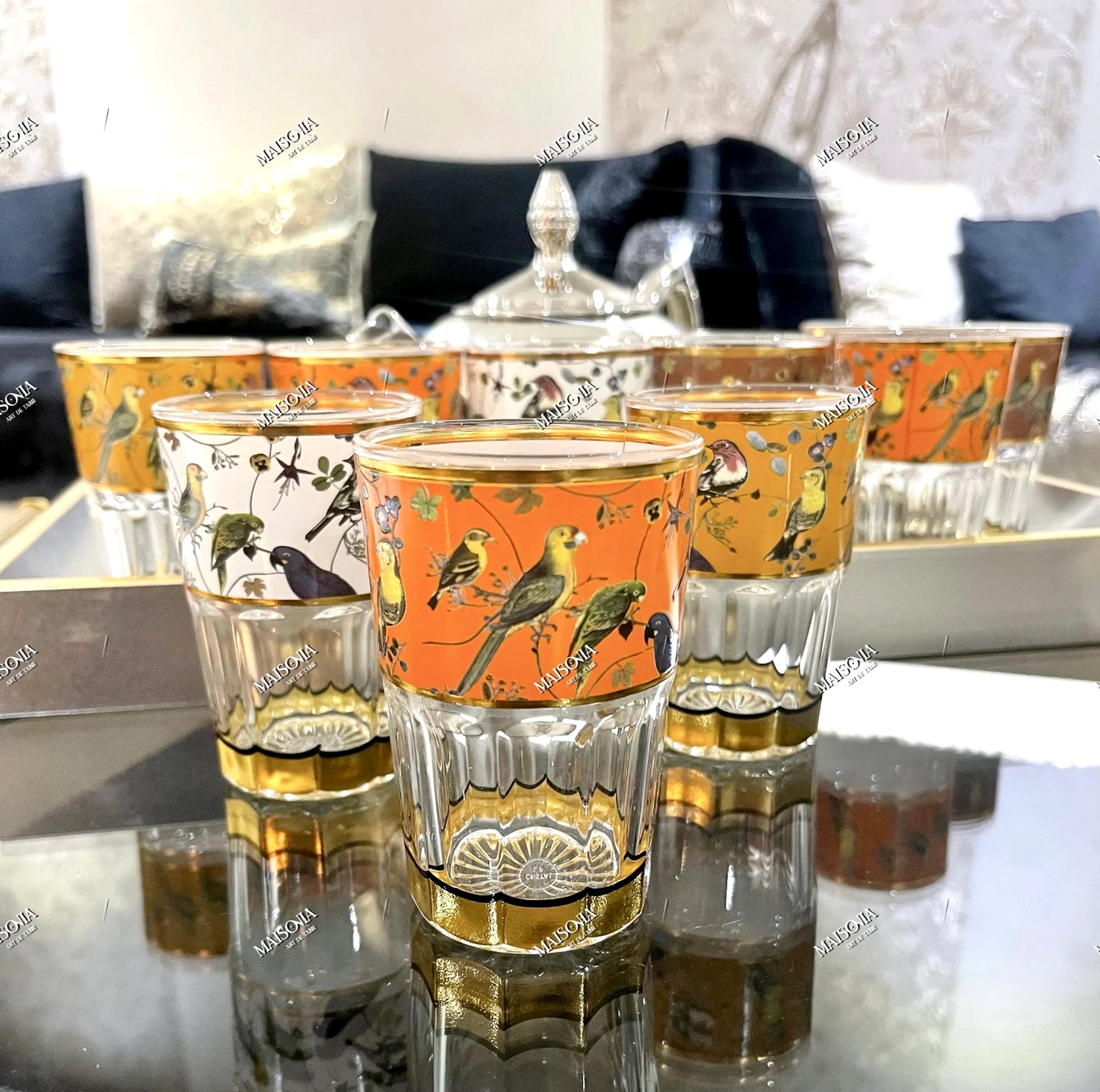 Verre motif oiseaux