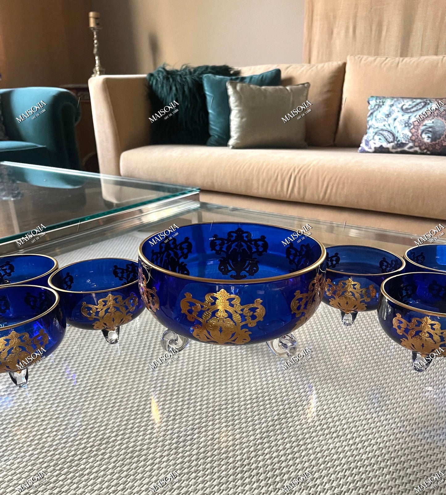 Saladier + 6 bols en bleu