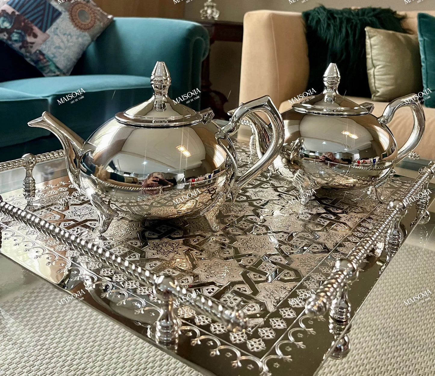 Plateau marocain artisanale en Cuivre revêtu en Inox