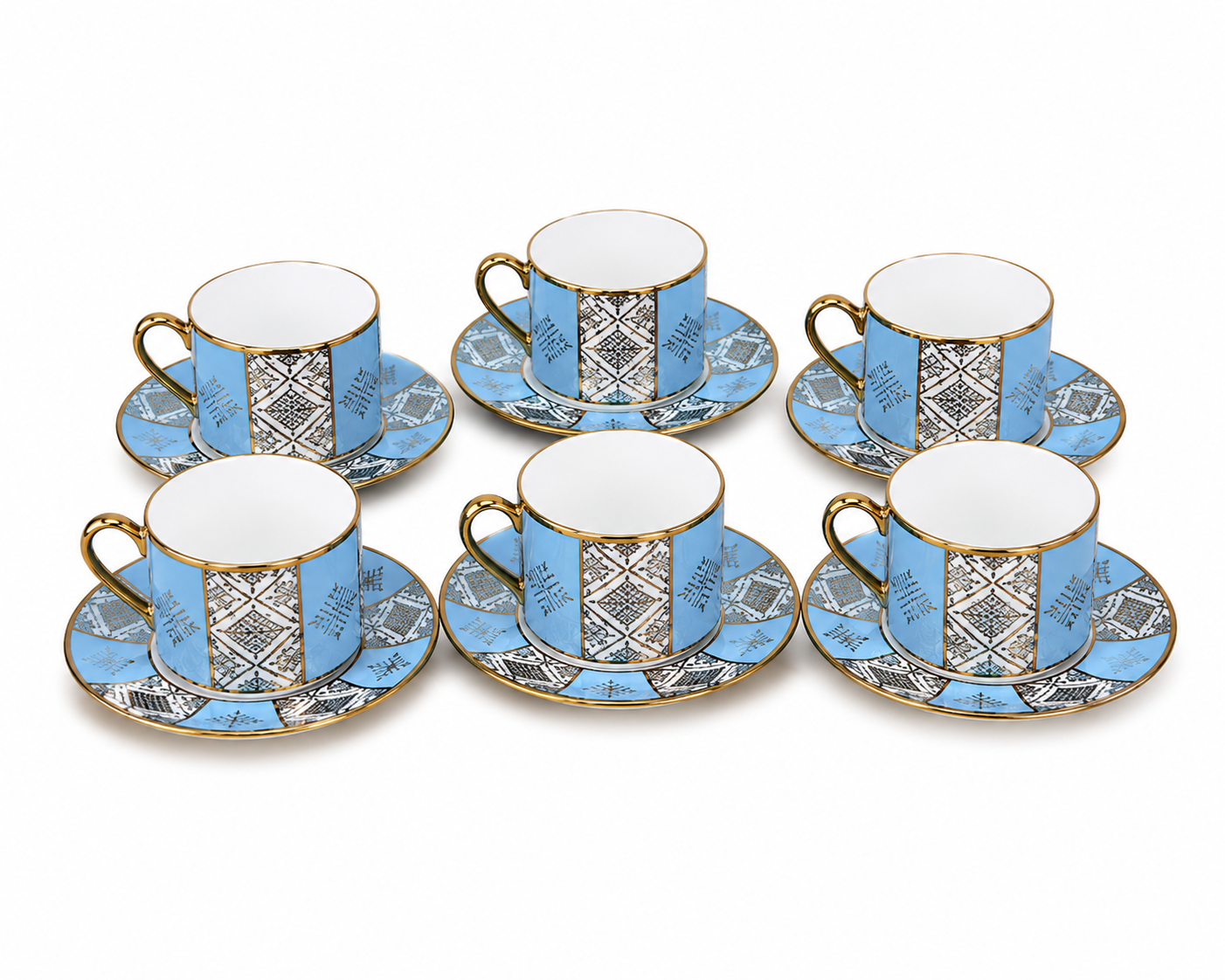 Tasses à Café au Lait Beldi Marocaines – Motifs Traditionnels & Finition Dorée