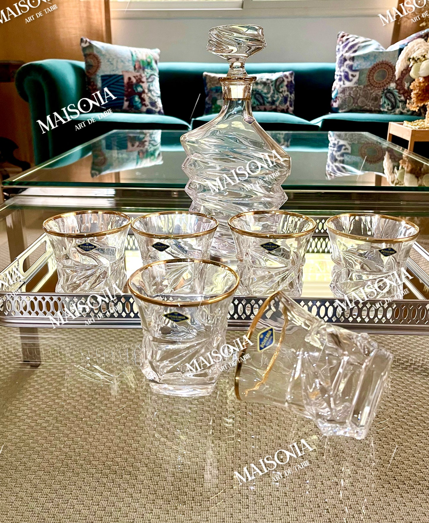 Ensemble de Carafe avec 6 verres en verre Cristallin