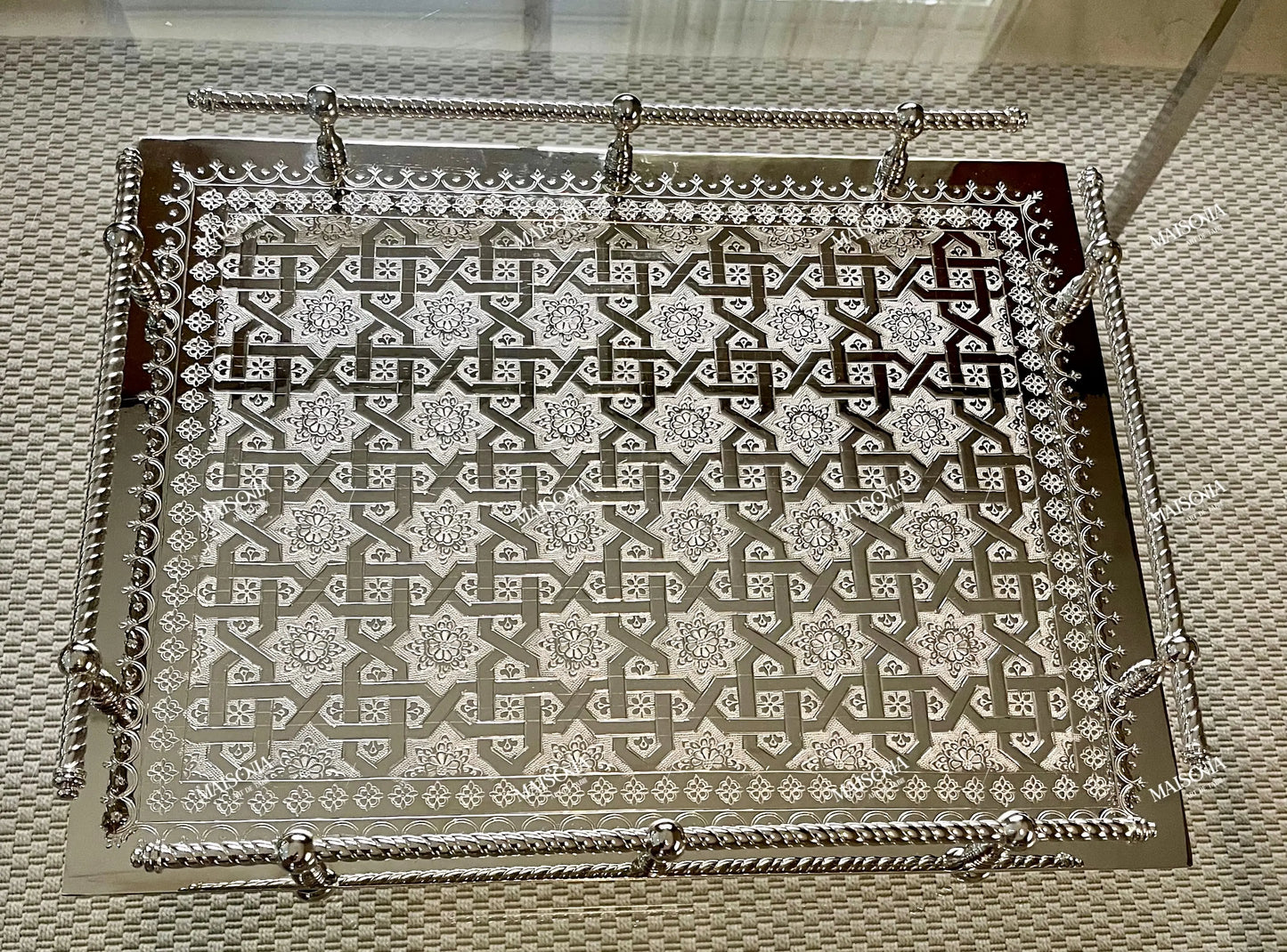 Plateau marocain artisanale en Cuivre revêtu en Inox