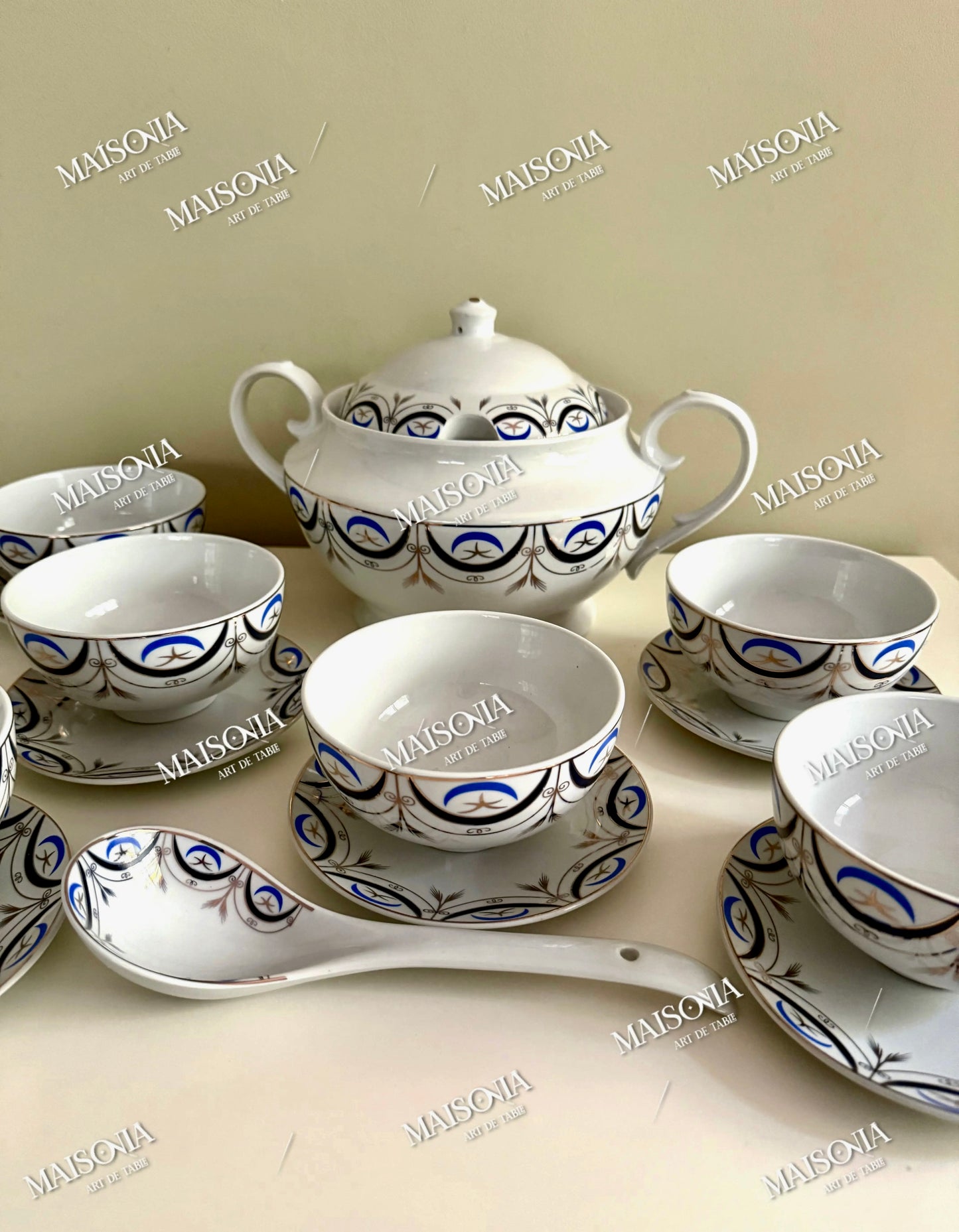 Service a Soupe pour 6 personnes Nejma & Hlal pièces _ Bleu