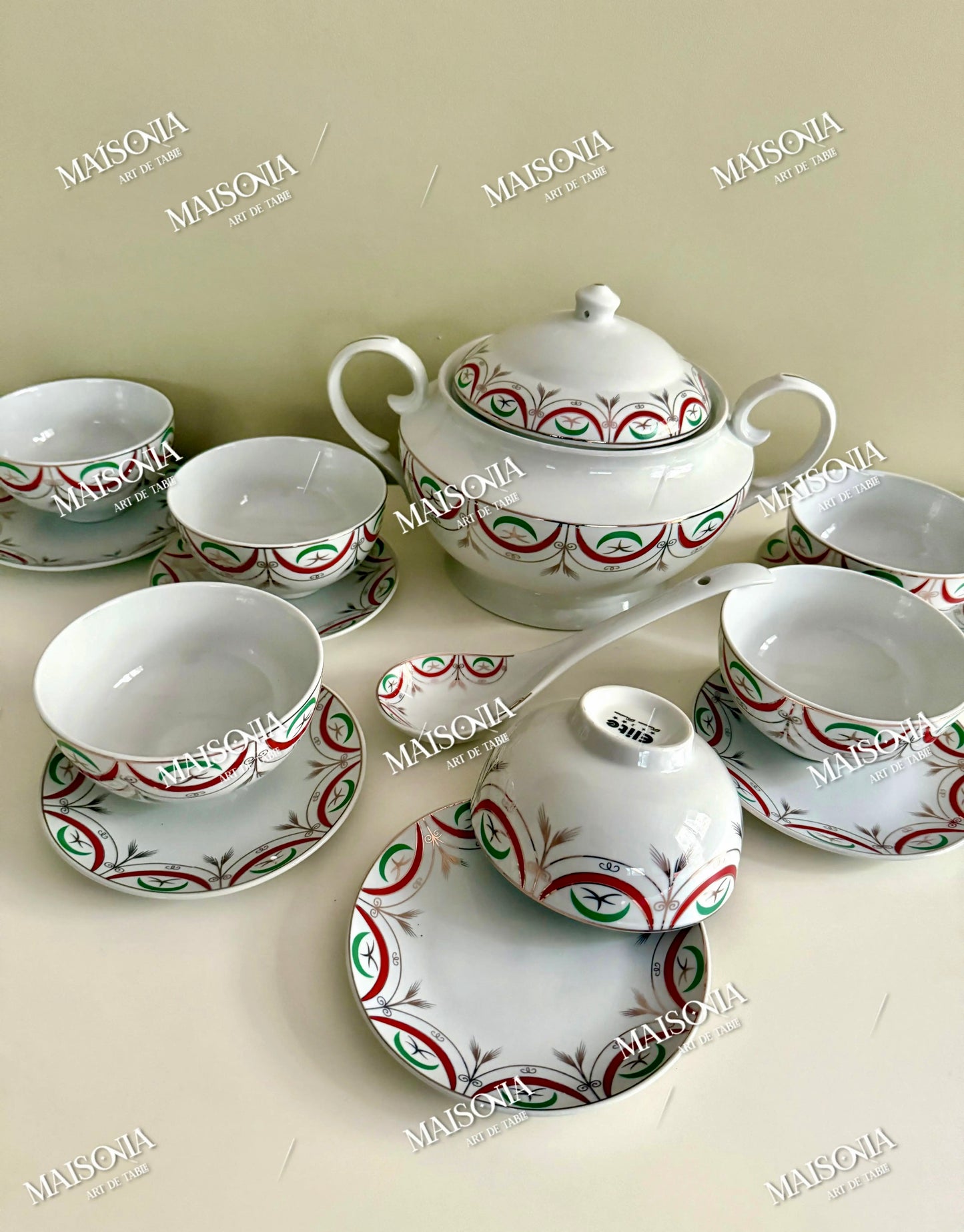 Service a Soupe pour 6 & 12 Personnes Nejma & Hlal _ Rouge