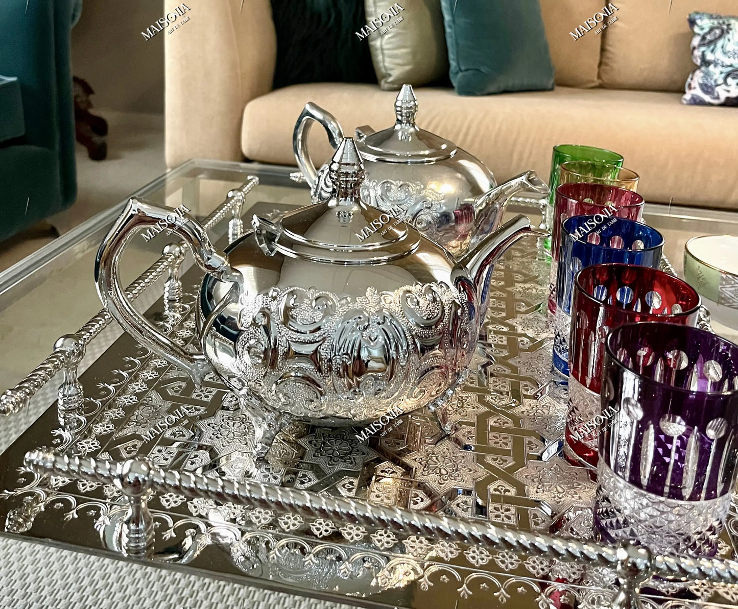 Théière Traditionnelle Marocaine en cuivre de Fès _ en argenté