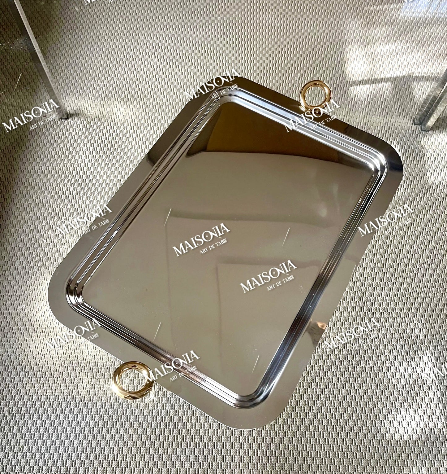 Plateau Rectangulaires en Inox Effet Miroir – Design Chic & Finition Dorée