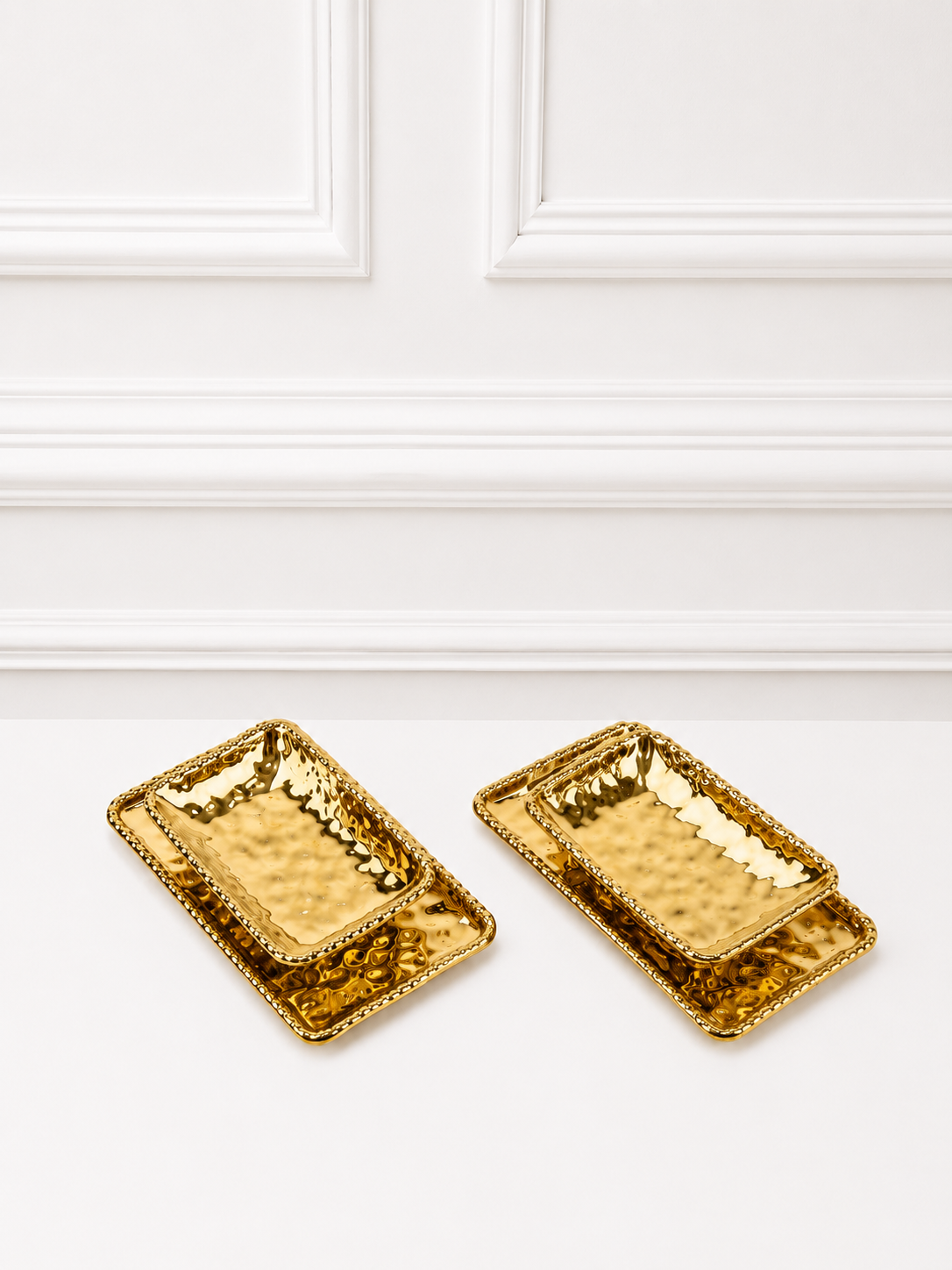 Duo Assiettes & Bols Rectangulaire Dorés – Décoration & Service Chic | Maroc _ Par Unité