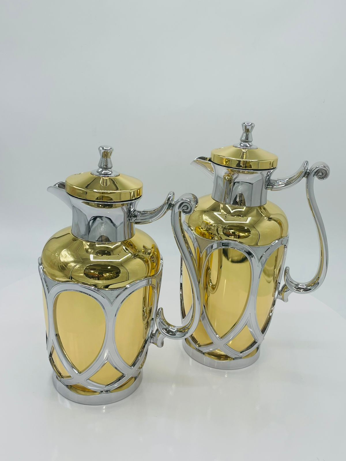 ترمس فاخر مزدوج من الذهب والفضة - تصميم ملكي - قطعتان