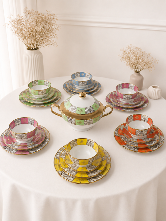 Service De Table Beldi Marocains – 25 Pieces _Motifs Traditionnels & Finition Dorée