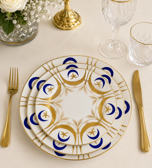 Service de table Pour 6 & 12 Personnes Nejma & Hlal _ Bleu/Jaune