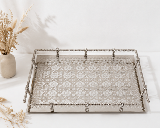Plateaux Artisanale Marocain en Cuivre revêtu en Inox _ Argenté
