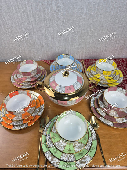 Service De Table Beldi Marocains – 25 Pieces _Motifs Traditionnels & Finition Dorée