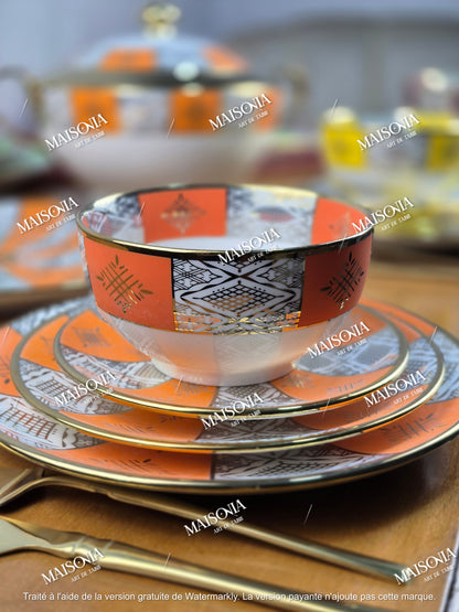 Service De Table Beldi Marocains – 25 Pieces _Motifs Traditionnels & Finition Dorée