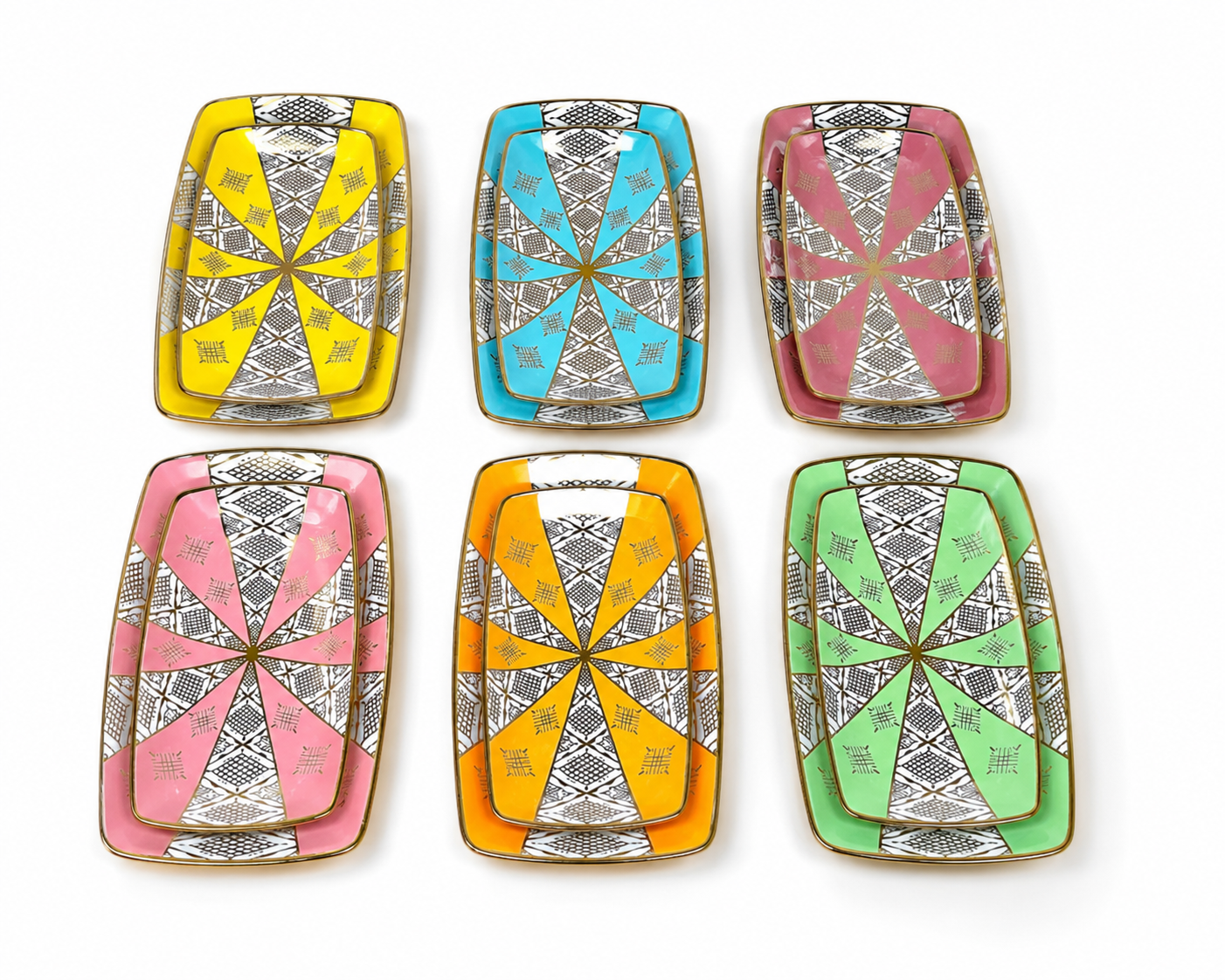 Assiettes Rectangulaires Beldi Marocains 26cm x 14cm – Motifs Traditionnels & Finition Dorée_ Par Unité