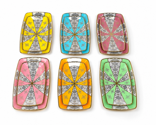 Assiettes Rectangulaires Beldi Marocains 30cm x 16cm – Motifs Traditionnels & Finition Dorée