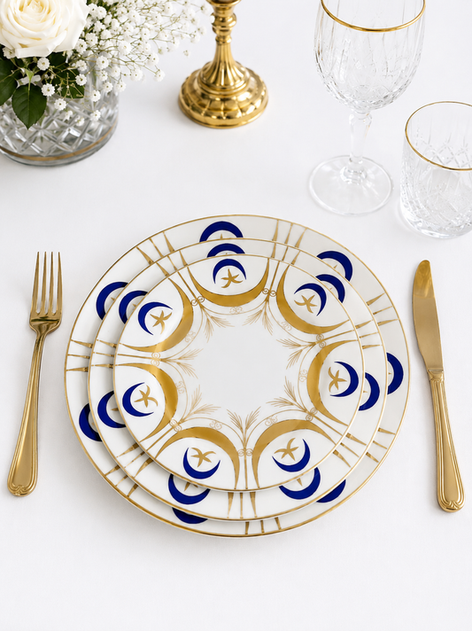 Service de table Pour 6 & 12 Personnes Nejma & Hlal _ Bleu/Jaune