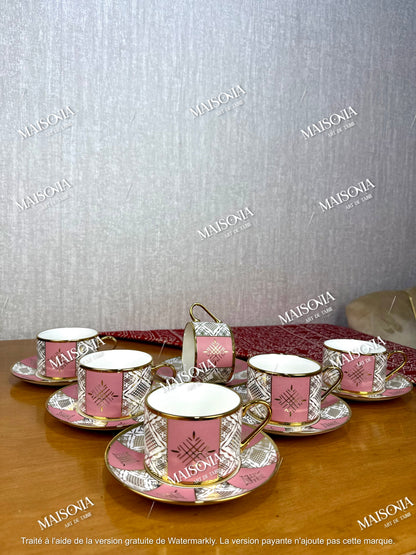 Tasses à Café au Lait Beldi Marocaines – Motifs Traditionnels & Finition Dorée