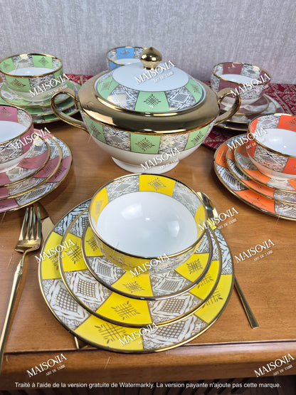 Service De Table Beldi Marocains – 25 Pieces _Motifs Traditionnels & Finition Dorée