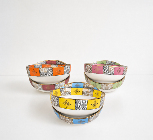 Bols Beldi Marocains Multicolores – De 27cm _Motifs Traditionnels & Finition Dorée