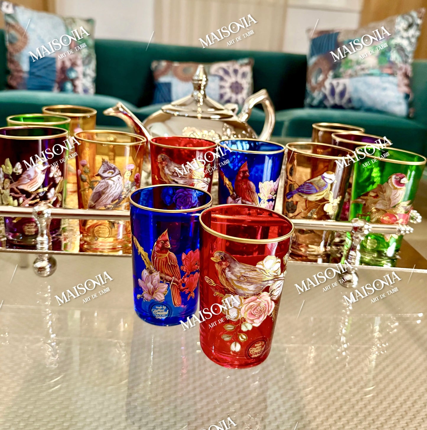 Verres à thé multicolor _Motif Oiseaux