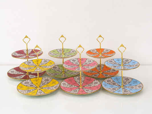 Présentoir Beldi Marocains Multicolores – À 2 Etages _ Artisanat Traditionnel & Finition Dorée