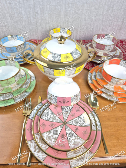 Service De Table Beldi Marocains – 25 Pieces _Motifs Traditionnels & Finition Dorée