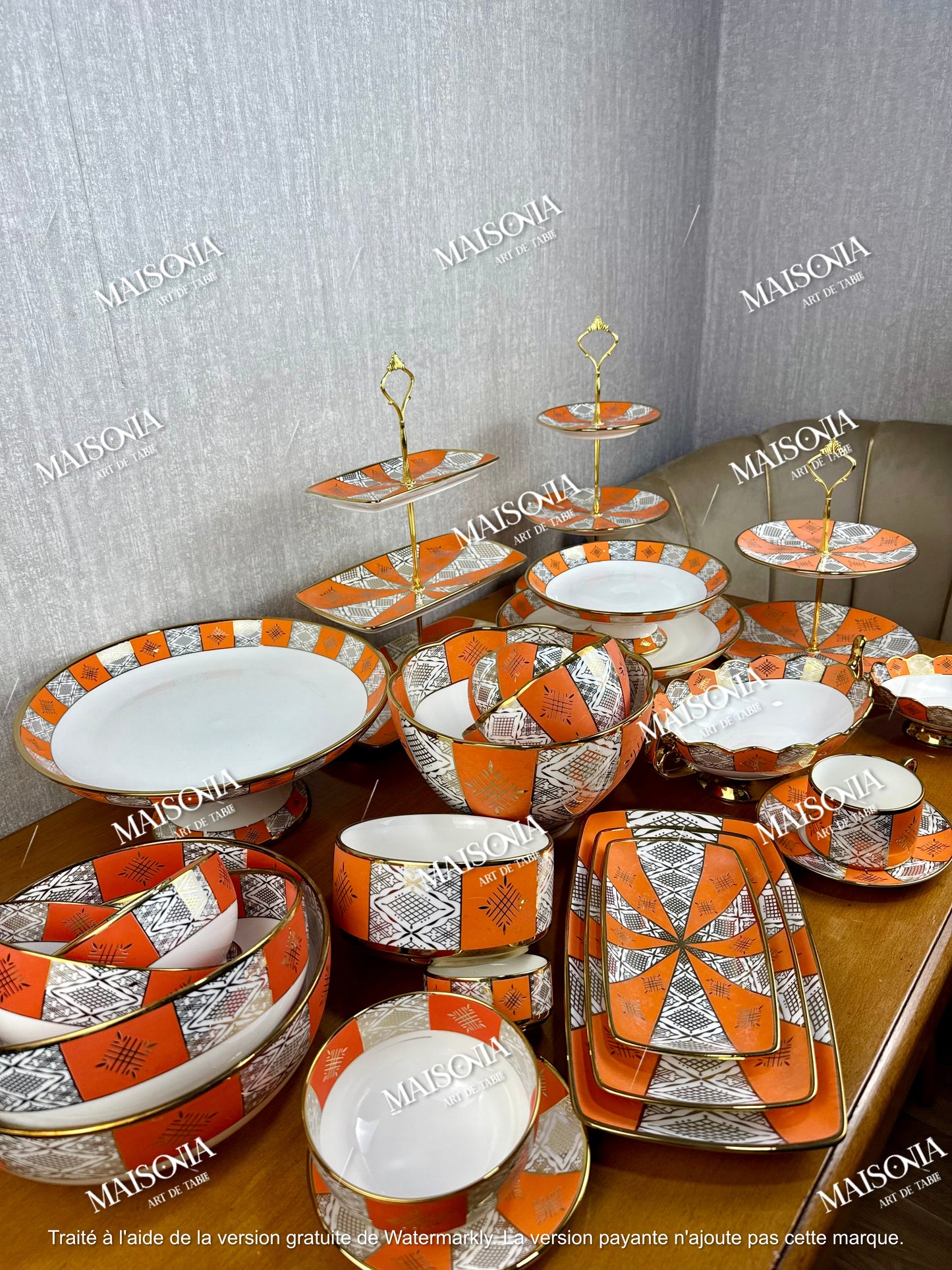 Service De Table Beldi Marocains – 25 Pieces _Motifs Traditionnels & Finition Dorée