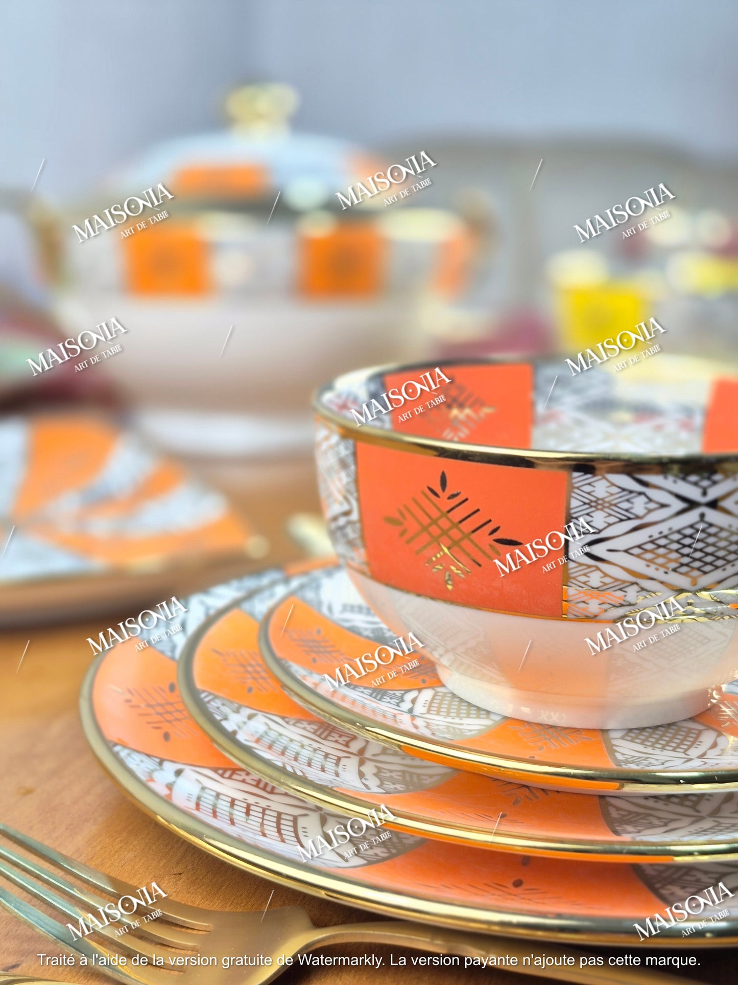 Service De Table Beldi Marocains – 25 Pieces _Motifs Traditionnels & Finition Dorée