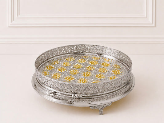 Plateau Artisanale Marocain en Cuivre revêtu en Inox _ Dégradé Dorée & Argenté