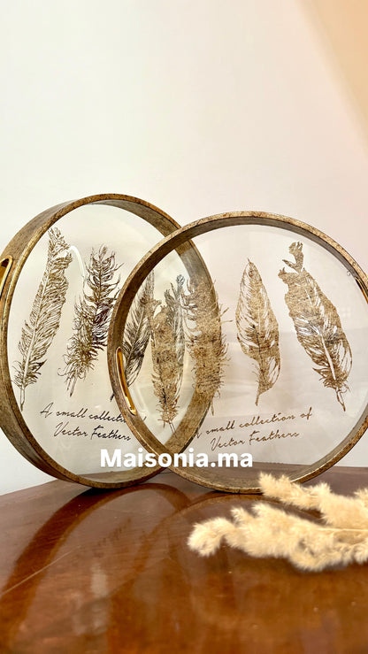Duo Plateaux Rond Décoratif “Arbre de Vie” – Élégance Dorée & Design Artistique