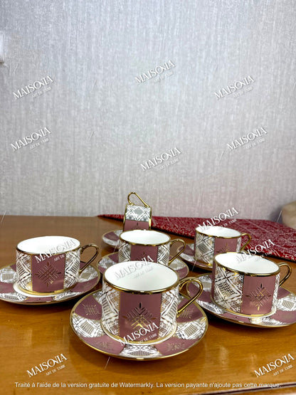 Tasses à Café au Lait Beldi Marocaines – Motifs Traditionnels & Finition Dorée