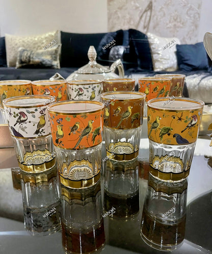 Verre motif oiseaux