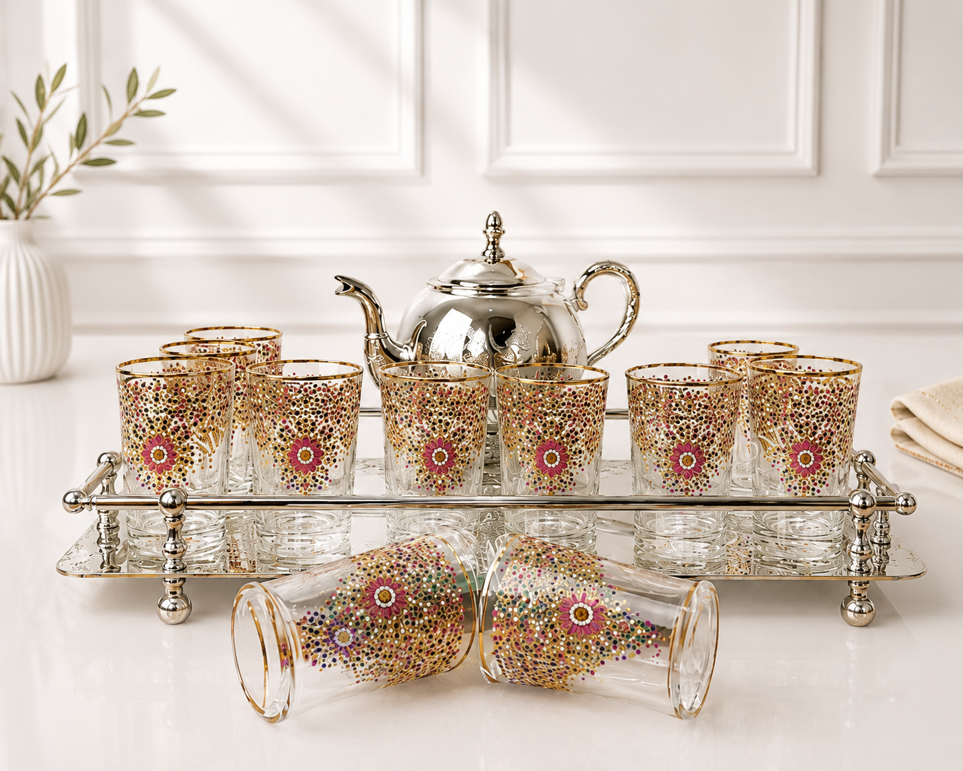Verres à Thé Beldi Marocains – Motifs Traditionnels & Élégance Dorée