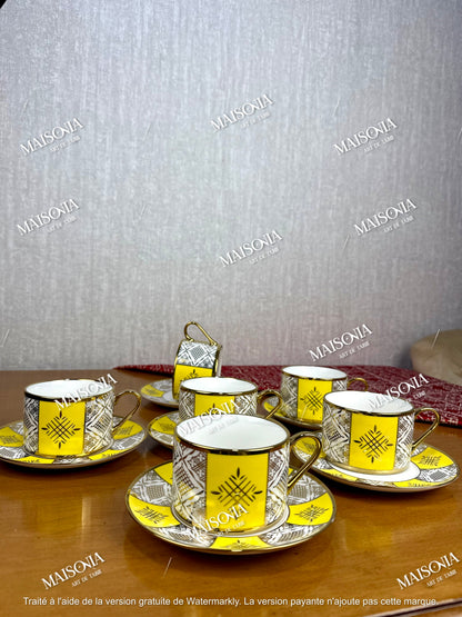 Tasses à Café au Lait Beldi Marocaines – Motifs Traditionnels & Finition Dorée