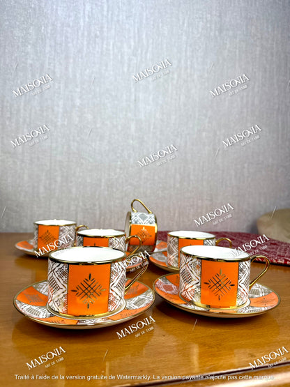 Tasses à Café au Lait Beldi Marocaines – Motifs Traditionnels & Finition Dorée