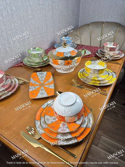 Service De Table Beldi Marocains – 25 Pieces _Motifs Traditionnels & Finition Dorée