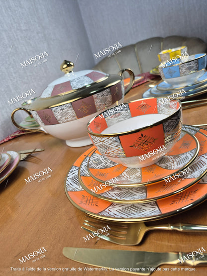 Service De Table Beldi Marocains – 25 Pieces _Motifs Traditionnels & Finition Dorée