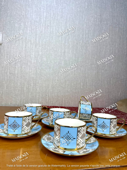Tasses à Café au Lait Beldi Marocaines – Motifs Traditionnels & Finition Dorée