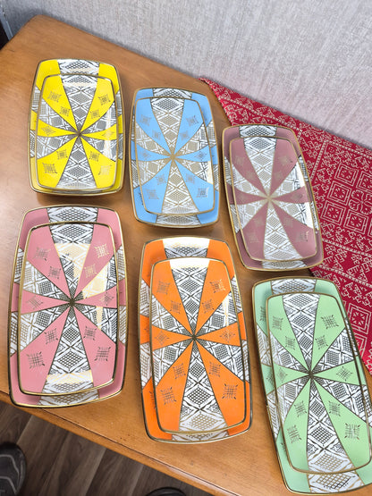 Assiettes Rectangulaires Beldi Marocains – Motifs Traditionnels & Finition Dorée