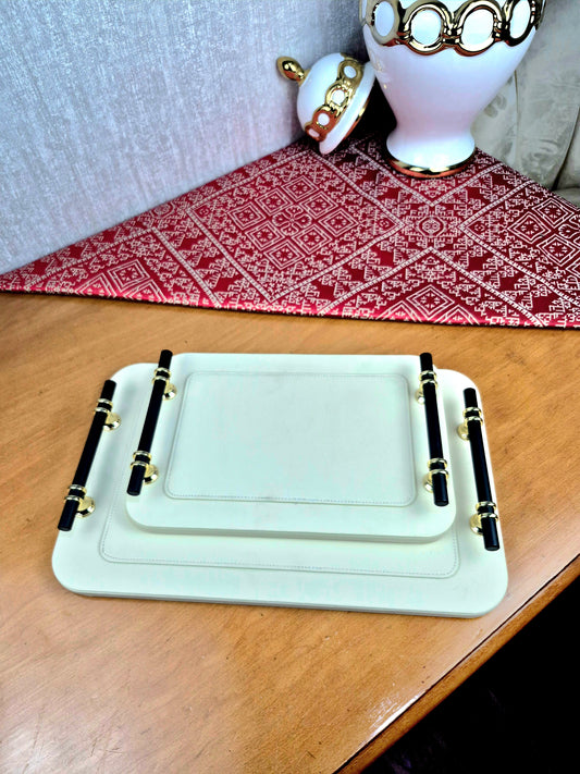 طقم صينيتين من الجلد الصناعي - أدوات مائدة مغربية