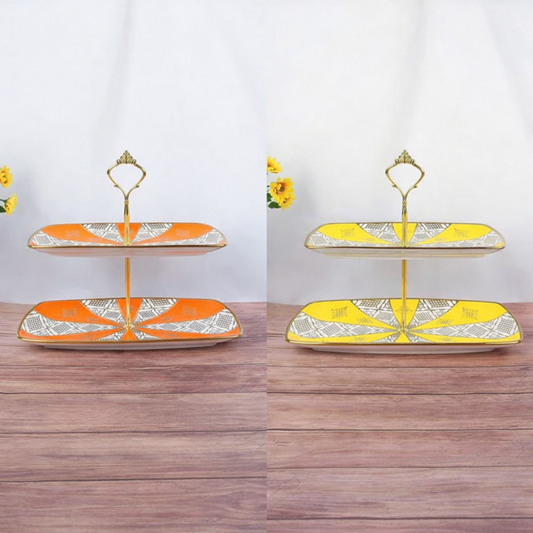 Présentoir Rectangulaires Beldi Marocains Multicolores – À 2 Etages _ Artisanat Traditionnel & Finition Dorée