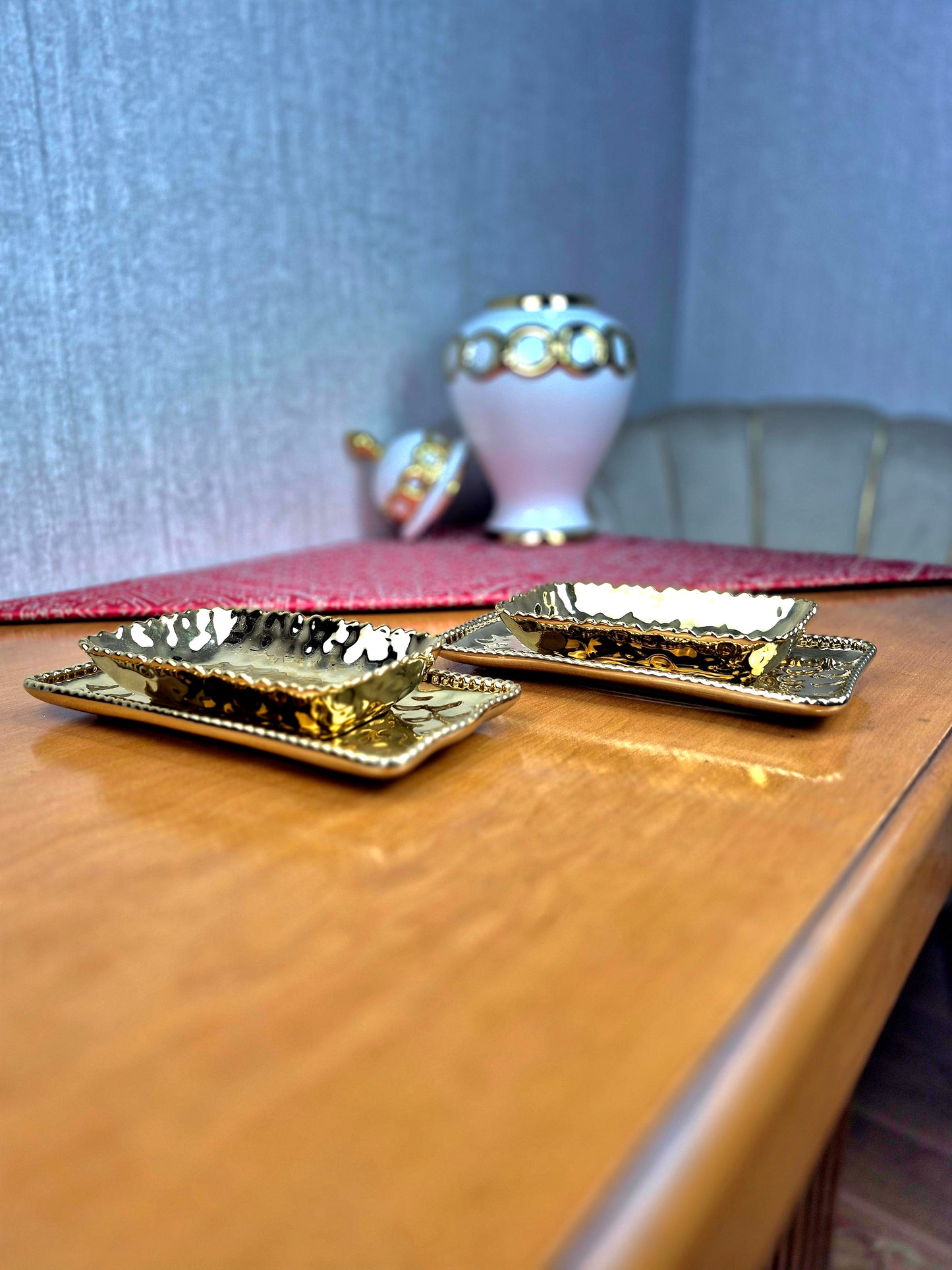 Duo Assiettes & Bols Rectangulaire  Dorés – Décoration & Service Chic | Maroc _ Par Unité