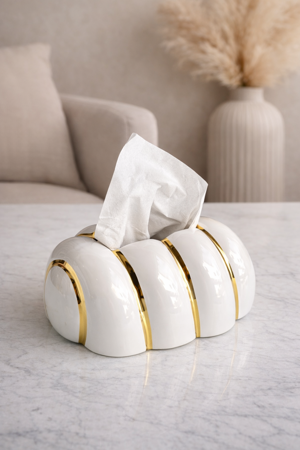 Porte-Mouchoirs Design Blanc & Doré – Élégance Déco Moderne