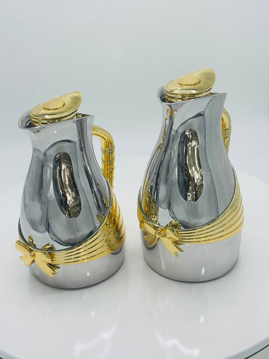 ترمس فاخر مزدوج من الفضة والذهب - تصميم ملكي - قطعتان