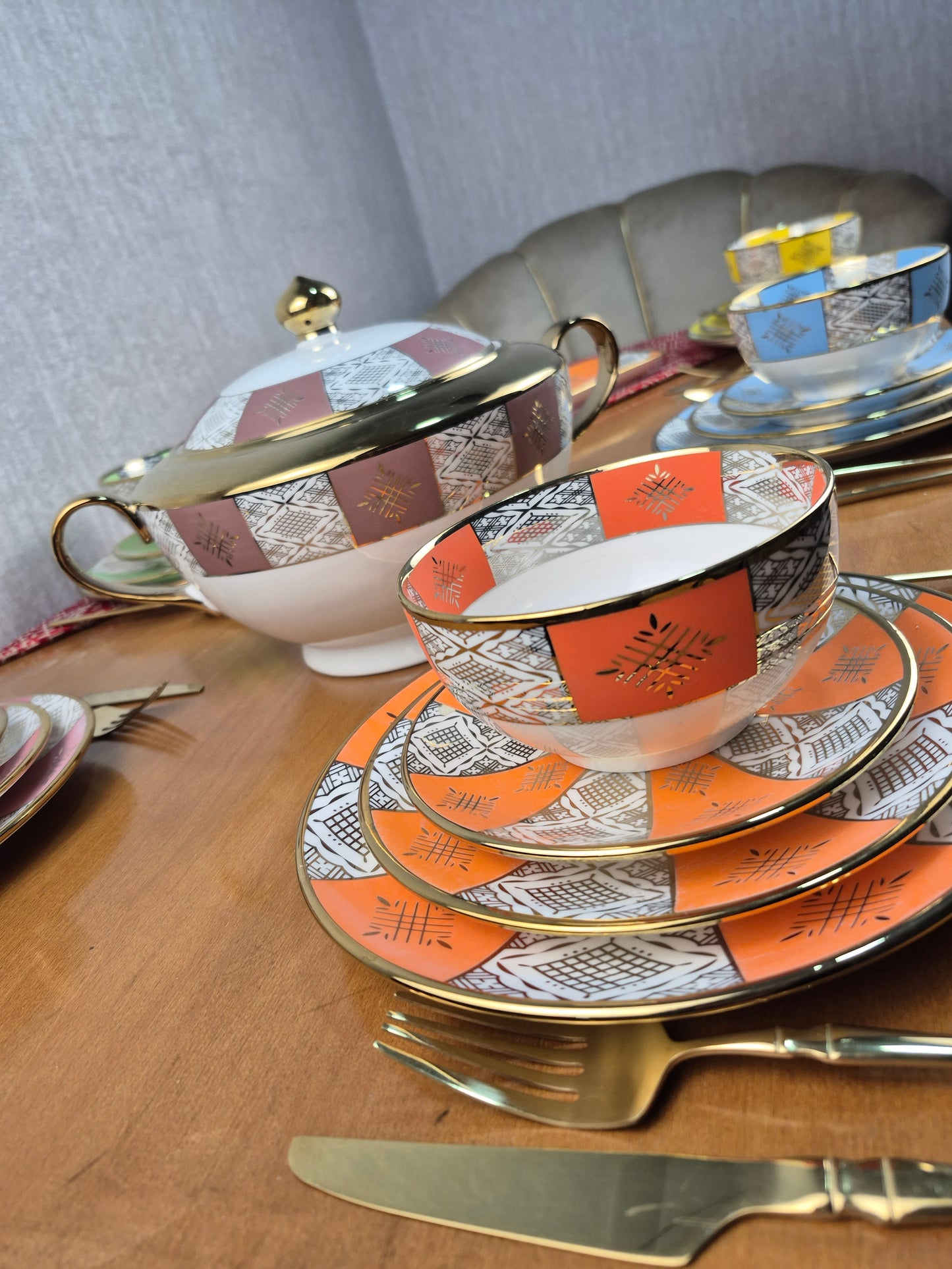 Service De Table Beldi Marocains – 25 Pieces _Motifs Traditionnels & Finition Dorée