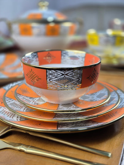 Service De Table Beldi Marocains – 25 Pieces _Motifs Traditionnels & Finition Dorée